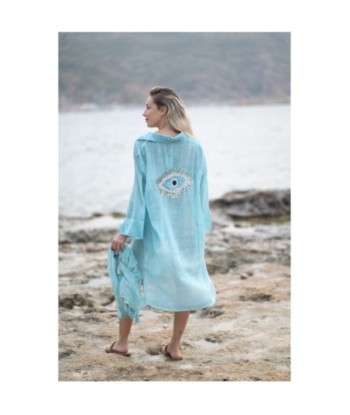 Isla Bonita By SIGRIS Vestido Camisero de Algodón 100% en Color Aqua
