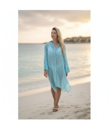 Isla Bonita By SIGRIS Vestido Camisero de Algodón 100% en Color Aqua