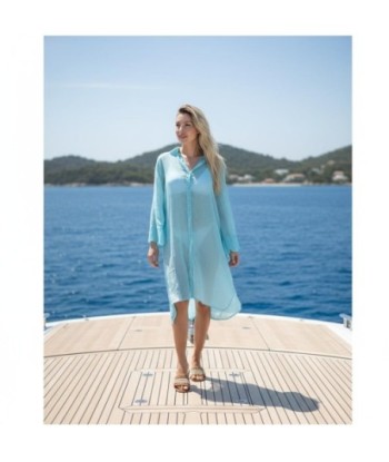 Isla Bonita By SIGRIS Vestido Camisero de Algodón 100% en Color Aqua