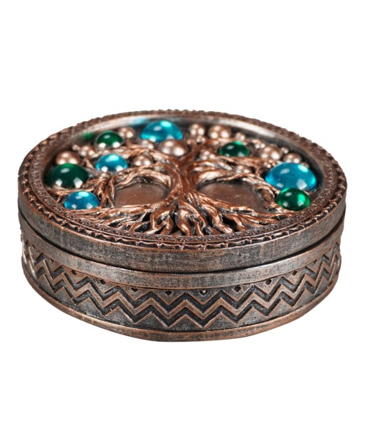 Caja Árbol de la Vida Étnica Decorativa para Almacenamiento de Joyas y Accesorios, Caja de Resina Artesanal