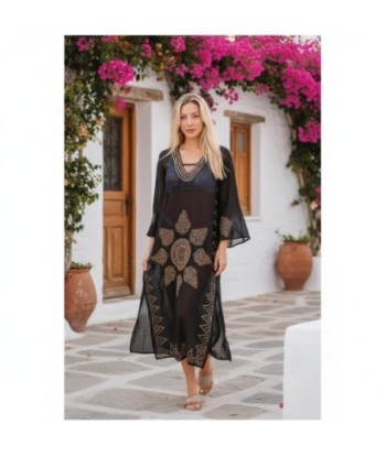 Isla Bonita By SIGRIS Vestido Largo de Algodón con Detalles Dorados