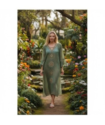 Isla Bonita By SIGRIS Vestido Largo de Algodón con Detalles Dorados