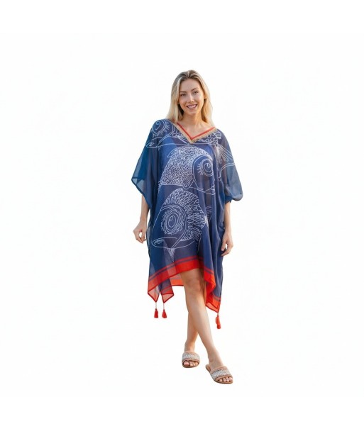 Isla Bonita By SIGRIS Poncho de Algodón con Diseño Acuático