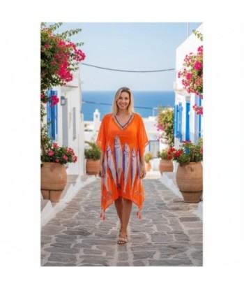 Isla Bonita By SIGRIS Poncho de Algodón con Diseño de Peces en Color Naranja