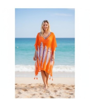 Isla Bonita By SIGRIS Poncho de Algodón con Diseño de Peces en Color Naranja