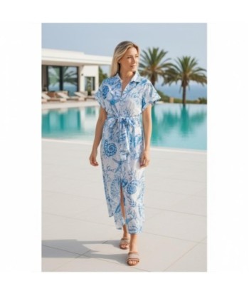 Isla Bonita By SIGRIS Vestido Camisero de Algodón con Estampado Floral Azul