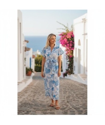 Isla Bonita By SIGRIS Vestido Camisero de Algodón con Estampado Floral Azul