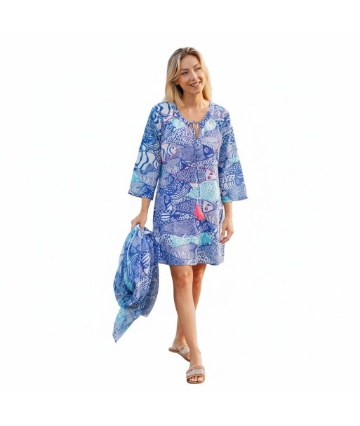 Isla Bonita By SIGRIS Kurta de Verano de Algodón 100% con Diseño Acuático
