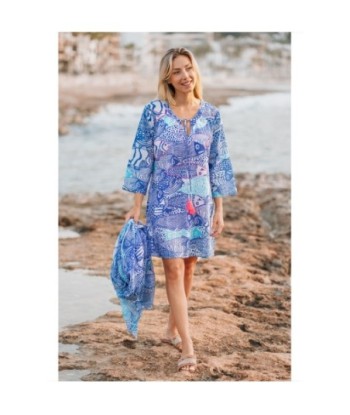 Isla Bonita By SIGRIS Kurta de Verano de Algodón 100% con Diseño Acuático
