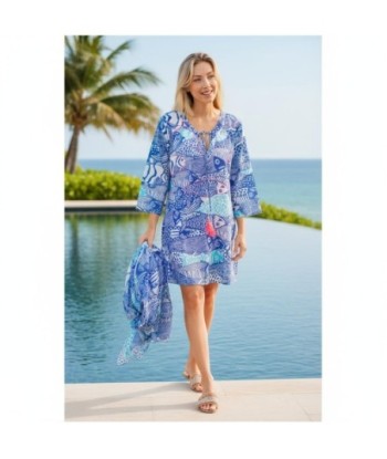 Isla Bonita By SIGRIS Kurta de Verano de Algodón 100% con Diseño Acuático