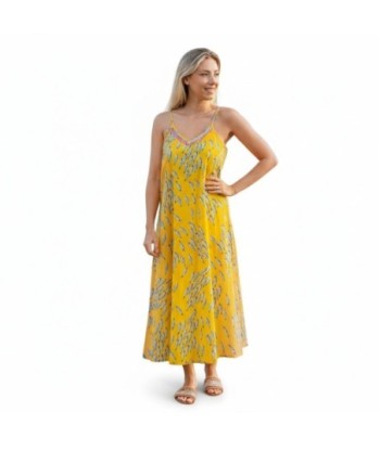 Isla Bonita By SIGRIS Vestido Midi Amarillo 100% Algodón con Estampado