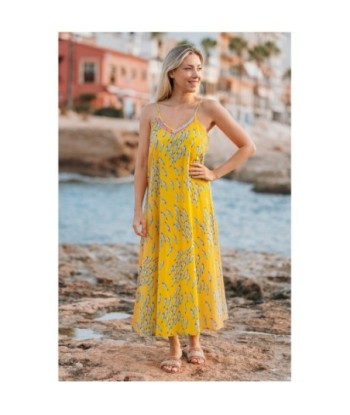 Isla Bonita By SIGRIS Vestido Midi Amarillo 100% Algodón con Estampado