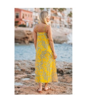 Isla Bonita By SIGRIS Vestido Midi Amarillo 100% Algodón con Estampado