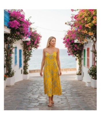 Isla Bonita By SIGRIS Vestido Midi Amarillo 100% Algodón con Estampado