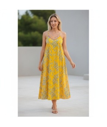 Isla Bonita By SIGRIS Vestido Midi Amarillo 100% Algodón con Estampado