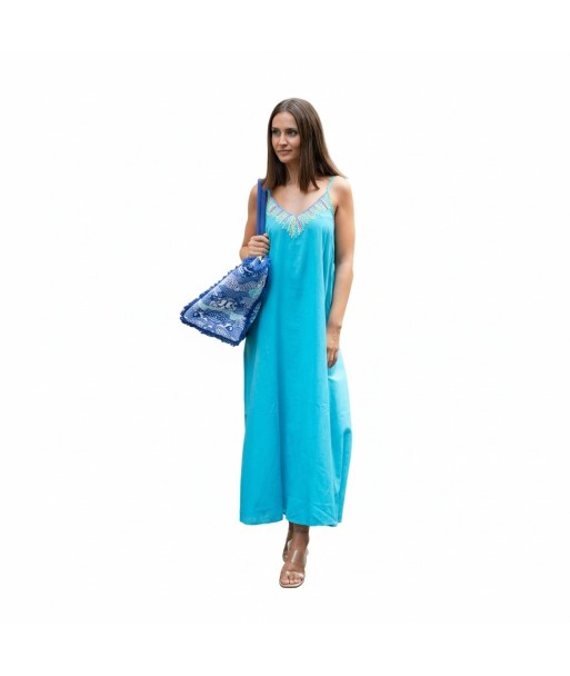 Isla Bonita By SIGRIS Vestido Midi de Algodón Turquesa
