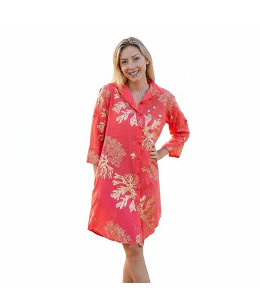 Isla Bonita By SIGRIS Vestido Camisero de Algodón con Estampado de Corales