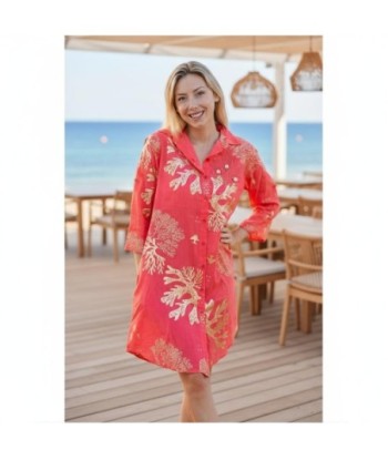 Isla Bonita By SIGRIS Vestido Camisero de Algodón con Estampado de Corales