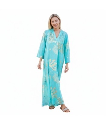 Isla Bonita By SIGRIS Kurta de Algodón Turquesa con Diseño de Coral