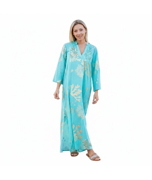 Isla Bonita By SIGRIS Kurta de Algodón Turquesa con Diseño de Coral