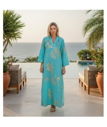 Isla Bonita By SIGRIS Kurta de Algodón Turquesa con Diseño de Coral