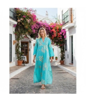 Isla Bonita By SIGRIS Kurta de Algodón Turquesa con Diseño de Coral