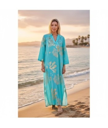 Isla Bonita By SIGRIS Kurta de Algodón Turquesa con Diseño de Coral