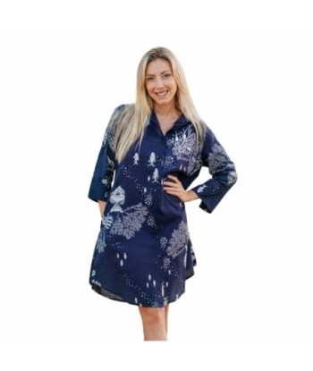 Isla Bonita By SIGRIS Vestido Camisero Azul Marino con Estampado de Mar