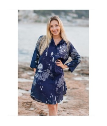 Isla Bonita By SIGRIS Vestido Camisero Azul Marino con Estampado de Mar