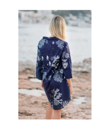 Isla Bonita By SIGRIS Vestido Camisero Azul Marino con Estampado de Mar
