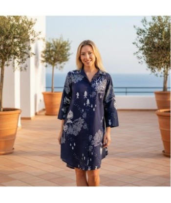 Isla Bonita By SIGRIS Vestido Camisero Azul Marino con Estampado de Mar