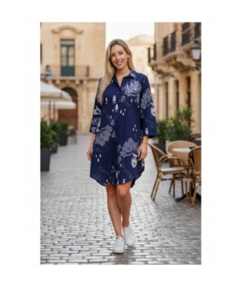 Isla Bonita By SIGRIS Vestido Camisero Azul Marino con Estampado de Mar