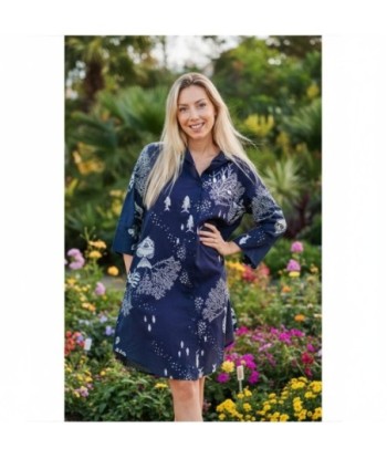 Isla Bonita By SIGRIS Vestido Camisero Azul Marino con Estampado de Mar