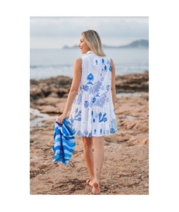 Isla Bonita By SIGRIS Vestido Corto de Algodón con Estampado Floral Azul