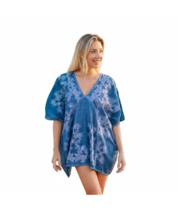 Isla Bonita By SIGRIS Poncho de Algodón Bordado Azul