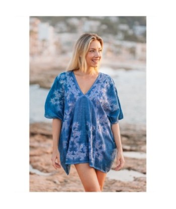 Isla Bonita By SIGRIS Poncho de Algodón Bordado Azul