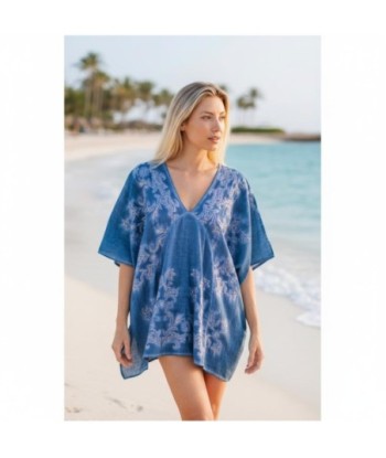 Isla Bonita By SIGRIS Poncho de Algodón Bordado Azul