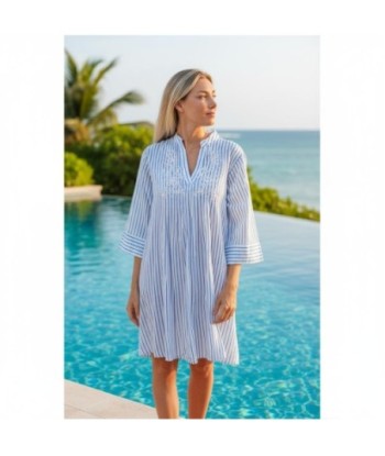 Isla Bonita By SIGRIS Kurta de Algodón 100% con Rayas y Detalles Bordados