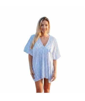 Isla Bonita By SIGRIS Poncho de Algodón Rayas Azul