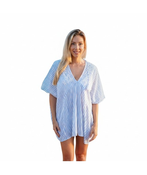 Isla Bonita By SIGRIS Poncho de Algodón Rayas Azul