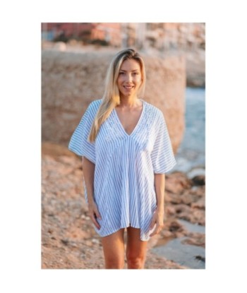 Isla Bonita By SIGRIS Poncho de Algodón Rayas Azul