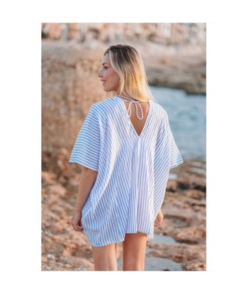 Isla Bonita By SIGRIS Poncho de Algodón Rayas Azul