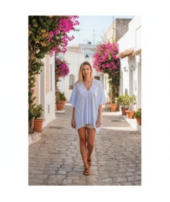 Isla Bonita By SIGRIS Poncho de Algodón Rayas Azul