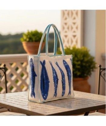 Isla Bonita By SIGRIS Bolso de Algodón con Diseño de Peces en Azul