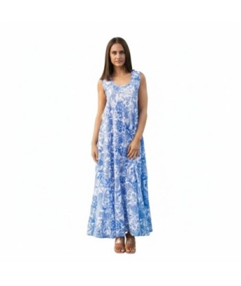 Isla Bonita By SIGRIS Vestido Largo de Algodón con Estampado Floral en Azul