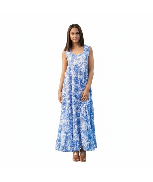Isla Bonita By SIGRIS Vestido Largo de Algodón con Estampado Floral en Azul