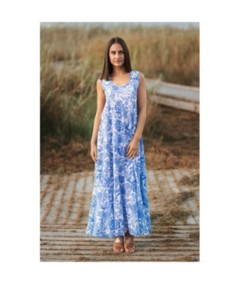 Isla Bonita By SIGRIS Vestido Largo de Algodón con Estampado Floral en Azul