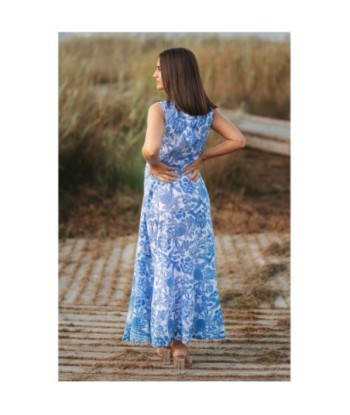 Isla Bonita By SIGRIS Vestido Largo de Algodón con Estampado Floral en Azul