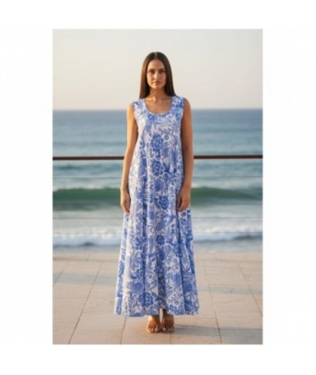 Isla Bonita By SIGRIS Vestido Largo de Algodón con Estampado Floral en Azul