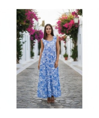 Isla Bonita By SIGRIS Vestido Largo de Algodón con Estampado Floral en Azul